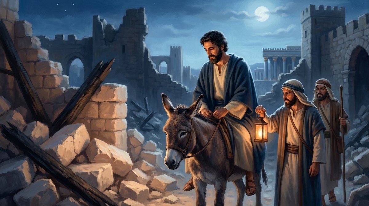 De noite, Neemias inspeciona em silêncio os muros caídos de Jerusalém (Ne 2.12-15)